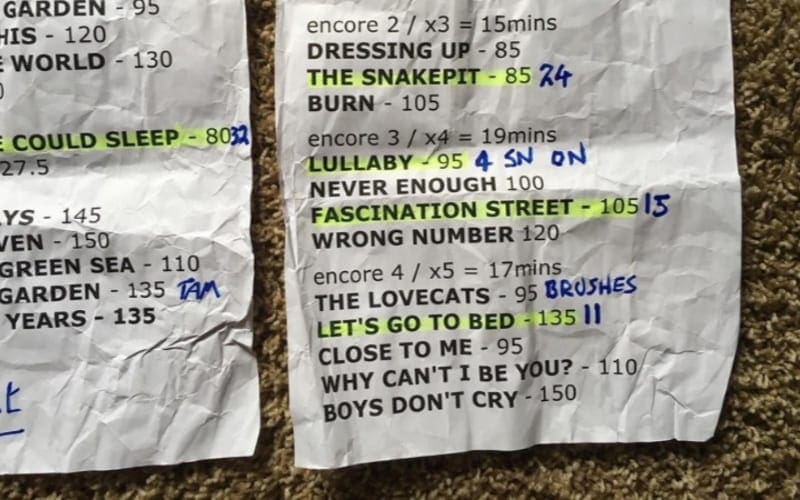 Touring Setlist, start planning months in advance